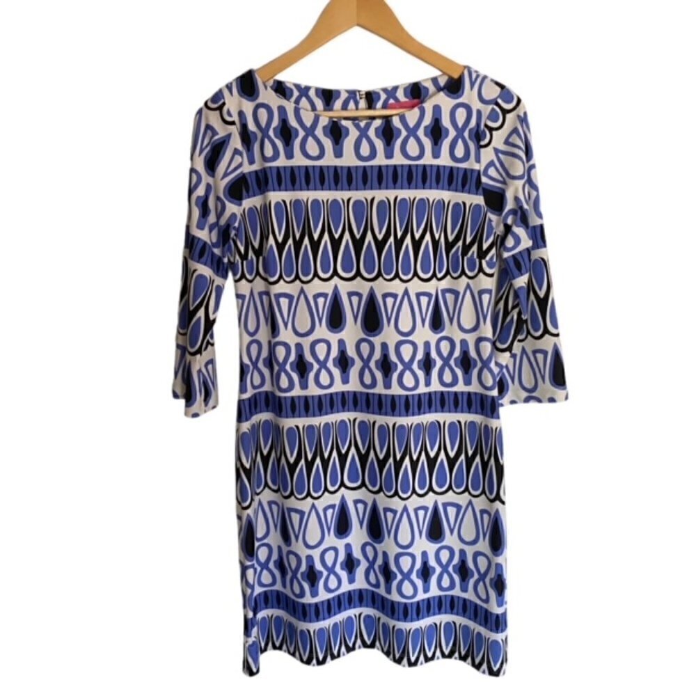 Britt Blue and White Abstract Print Dress XSmall